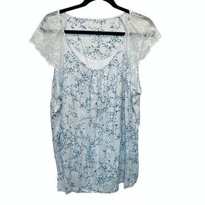 Charter Club Macy's Lace Trim Pajama Top Grey Floral XXL New